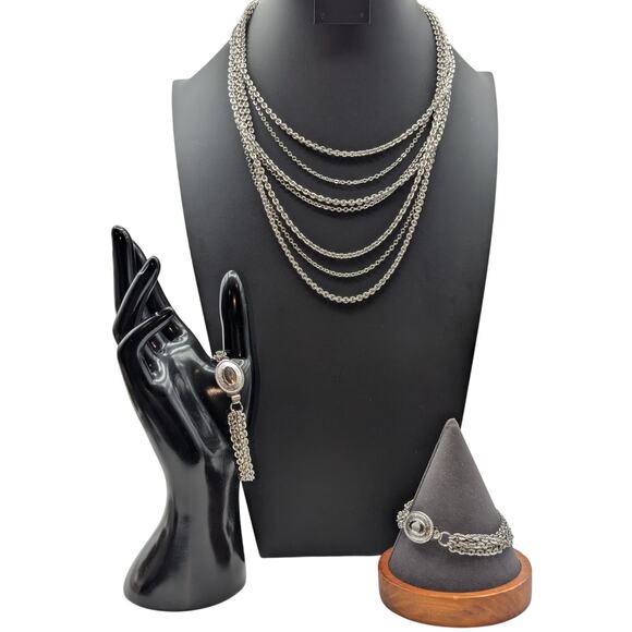 Vintage Avon Silver Tone 7 Strand Chain Necklace & Two Bracelet Set - Picture 8 of 8